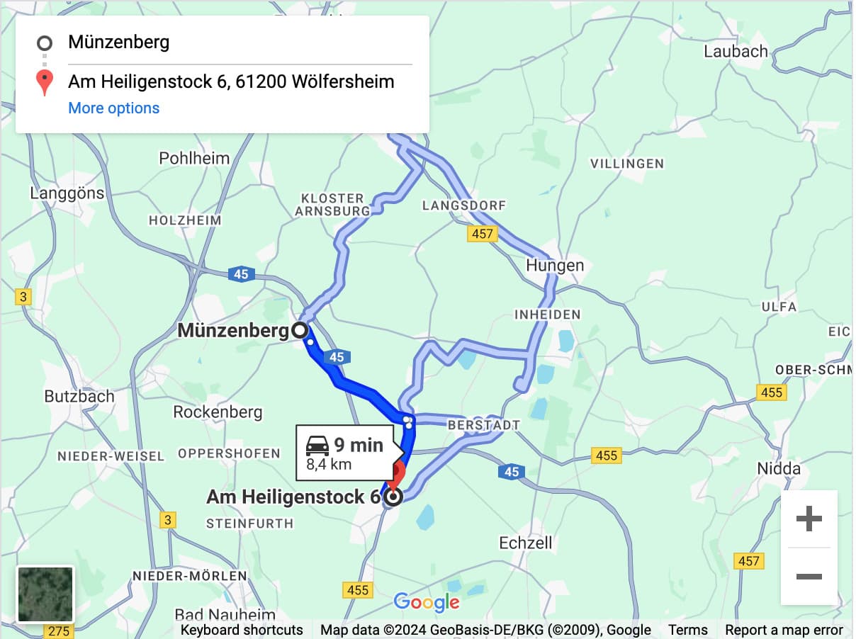 Autohandel Münzenberg Route